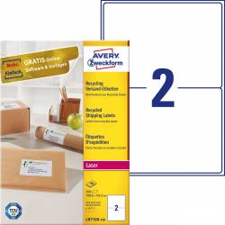 Recyklingowane etykiety wysyłkowe, A4, 100 ark, 199,6x143,5 mm, białe