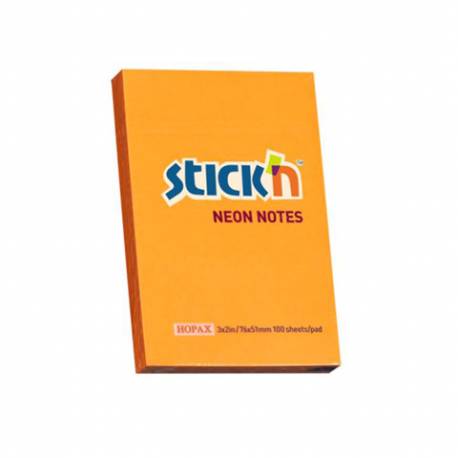 Karteczki samoprzylepne Stickn, 76X51mm Pomarańczowy neon