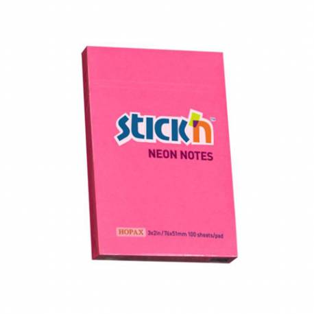 Karteczki samoprzylepne Stickn, 76X51mm Ciemnoróżowy neon