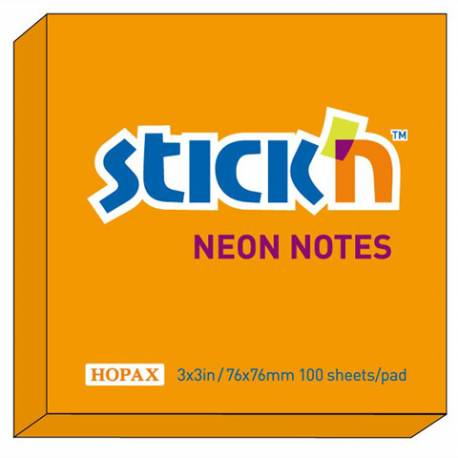 Karteczki samoprzylepne Stickn, 76x76 mm, pomarań. neonowy