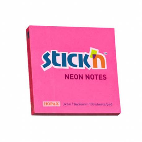 Karteczki samoprzylepne Stickn, 76x76 mm, c.różowy neon