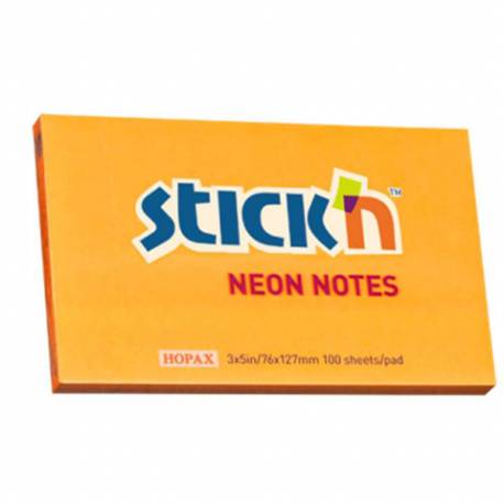 Karteczki samoprzylepne Stickn, 127x76mm Pomarańczowy neon