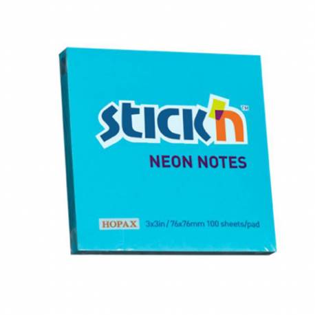 Karteczki samoprzylepne Stickn, 76x76 mm, Niebieski Neonowy