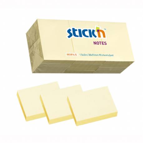 Karteczki samoprzylepne Stickn, 38x51mm żółty pastel 12 notesów po 100 kartek