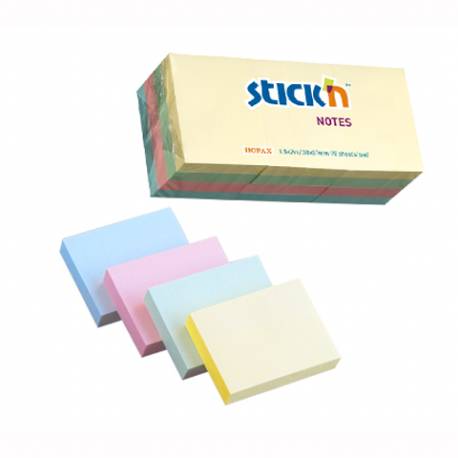 Karteczki samoprzylepne Stickn, 38x51mm mix 4 kolory pastel. 12 notesów po 100 kar