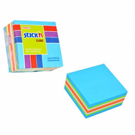 Karteczki samoprzylepne, kostka 51x51mm, nieb.- mix neon i pastel