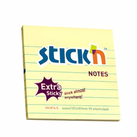 Karteczki samoprzylepne Stickn, EXTRA STICKY 101x101mm żółty pastel/90 kart.