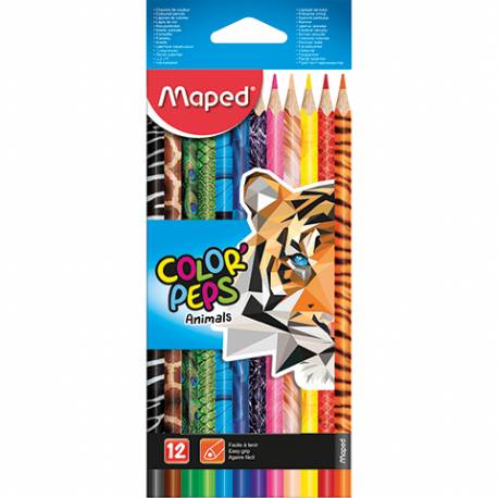 Kredki Maped COLORPEPS, ołówkowe kredki drewniane, animals trójkątne 12 kolorów