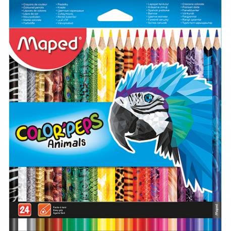 Kredki Maped COLORPEPS, ołówkowe kredki drewniane animals trójkątne 24 kolory