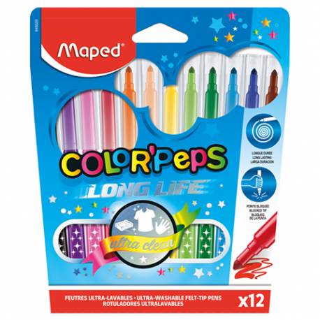 Flamastry Maped COLORPEPS, pisaki kolorowe, trójkątny uchwyt, 12 kolorów