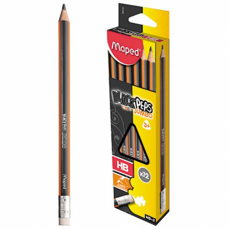 Ołówek drewniany z gumką BLACKPEPS, gruby JUMBO HB