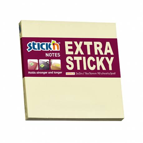 Notes samoprzylepny Extra sticky 76x76mm żółty pastel/90 kart.