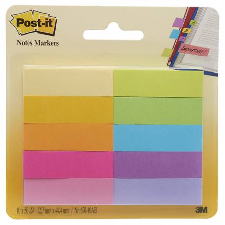 Zakładki indeksujące Post it 670-10AB, papier, 12,7x44,4mm, 10x50 kart, mix kolorów