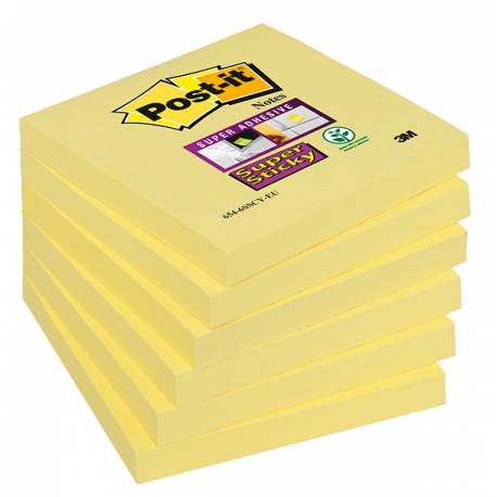 Karteczki samoprzylepne, żółte karteczki, Post it Super Sticky 654-6SSCY-EU 76x76mm, 90k,