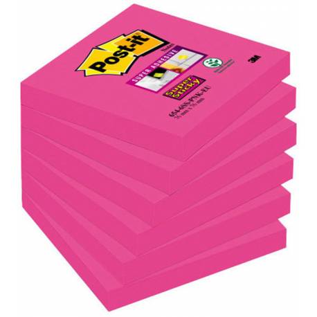 Karteczki samoprzylepne, Post it Super sticky, 654-6SS-PNK, 76x76mm, 1x90k, fuksja