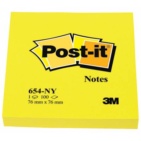 Karteczki samoprzylepne, Post it 654N 76x76mm, 100k, jaskrawy żółty