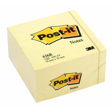 Karteczki samoprzylepne Post it, kostka 636B, 76x76mm, 450 kart, żółta