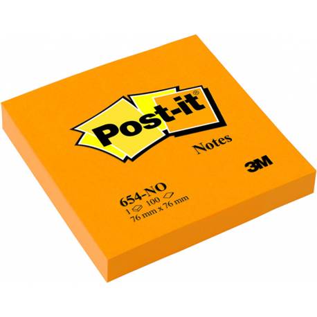 Karteczki samoprzylepne, Post it (654N), 76x76mm, 1x100k, jaskrawy pomarańczowy