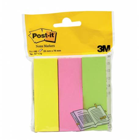 Znaczniki Post it (671/3) papier, 26x76mm, 3x100 kart, mix kolorów