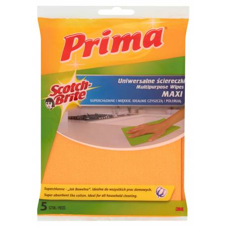 Ściereczki uniwersalne PRIMA Maxi "Jak bawełna", 5szt, żółte