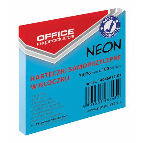 Karteczki samoprzylepne, OfficeP, 76x76mm, 100 k, neon, niebieski