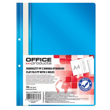 Skoroszyt OfficeP, PP, A4, 2 otwory, 100/170mikr, wpinany, niebieski