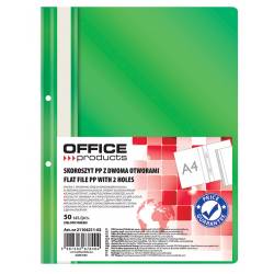 Skoroszyt OfficeP, PP, A4, 2 otwory, 100/170mikr., wpinany, zielony