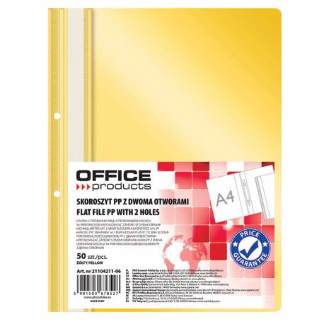 Skoroszyt OfficeP, PP, A4, 2 otwory, 100/170mikr, wpinany, żółty