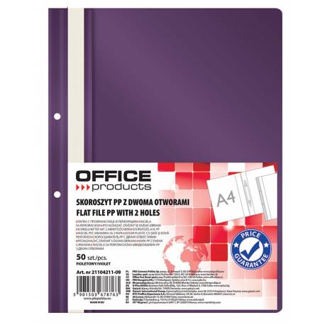 Skoroszyt OfficeP, PP, A4, 2 otwory, 100/170mikr, wpinany, fioletowy