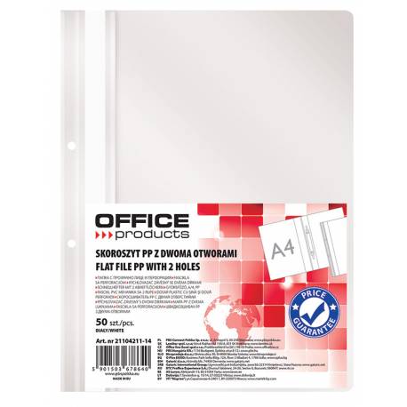 Skoroszyt OfficeP, PP, A4, 2 otwory, 100/170mikr, wpinany, biały