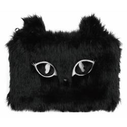 Piórnik-saszetka MEMORIS Fluffy Cat, włochata, na suwak, czarna