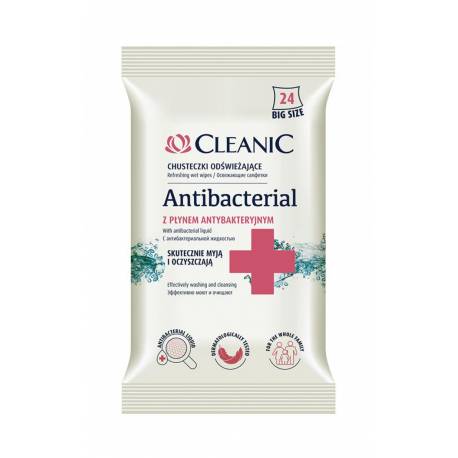 Chusteczki odświeżające CLEANIC Antybacterial, 24szt, nawilżane