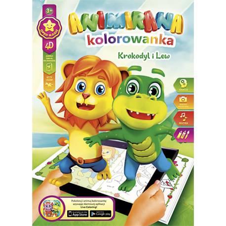 Kolorowanka, książeczka do kolorowania dla dzieci, A4/8 4D Lew i Krokodyl