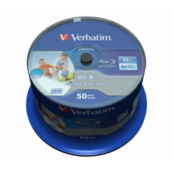 Płyta VERBATIM BD-R SL Blue-ray cake box 50, 25GB 6x, DL Wide Inkjet Printable 