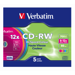 Płyta VERBATIM CD-RW slim 5, 700MB 12x, Colour