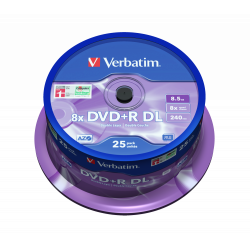 Płyta VERBATIM DVD+R Double Layer cake box 25, 8.5GB 8x, Matt Silver