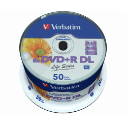 Płyta VERBATIM DVD+R Double Layer cake box 50, 8.5GB 8x, Inkjet Printable