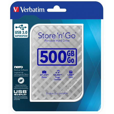 Verbatim zwenętrzny dysk twardy Store n Go 500 GB 2,5" USB 3.0 srebrny