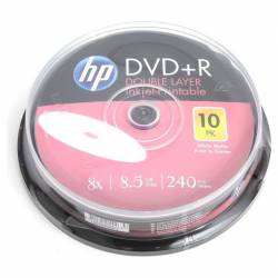HP DVD+R, 8.5GB, x8, WHITE FF InkJet Printable, cake 10