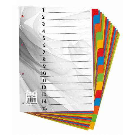 Przekładka do segregatora, separator kartonowy A4, 15 kolorowych indeksów