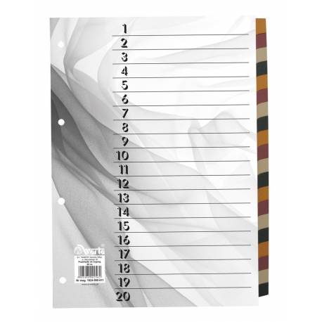 Przekładka do segregatora, separator kartonowy A4, 20 kolorowych indeksów