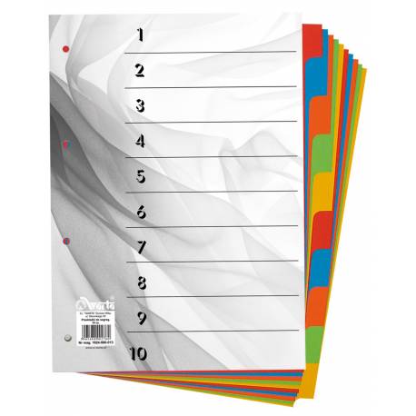 Przekładka do segregatora, separator kartonowy A4, 10 kolorowych indeksów