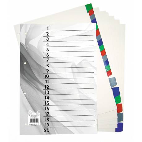 Przekładka do segregatora, separator kartonowy A4, 20 kolorowych indeksów