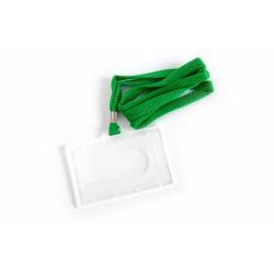 Holder plastikowy na smyczy, identyfikator personalny, z taśmą zieloną, 1 sztuka
