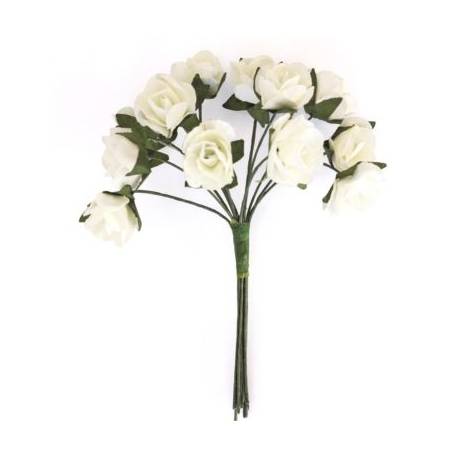 Kwiaty papierowe BUKIECIK- RÓŻE, 12 sztuk., kremowy