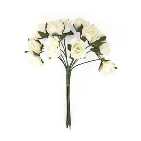Kwiaty papierowe BUKIECIK- RÓŻE, 12 sztuk., biały