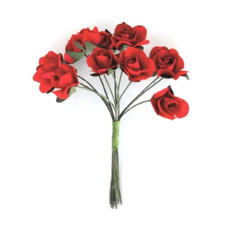 Kwiaty papierowe BUKIECIK- RÓŻE, 12 sztuk., czerwony