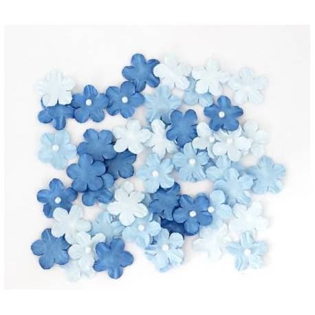Kwiaty papierowe NIEZAPOMINAJKI z perełką 50 sztuk., mix błękitny