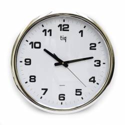 Zegar ścienny, wiszący na ścianę, do biura, 851A biały, srebrna obudowa