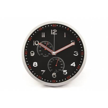 Zegar ścienny, wiszący na ścianę, do biura, 12” PSP30 czarny, srebrna obudowa